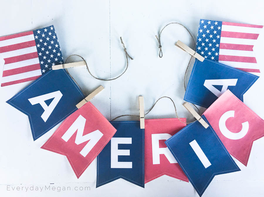Free printable patriotic banner! Perfect for any patriotic holiday, event or occasion! Or use to decorate your home and show your American pride! 