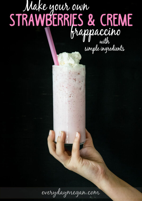 Make a Strawberries and Creme Frappaccino at home with simple ingredients. Sweet, creamy and oh so good, perfect for a summer treat!