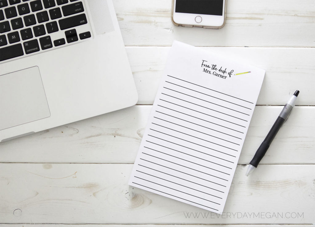 How to make a DIY personalized notepad + free printable template. Great teacher gift idea!